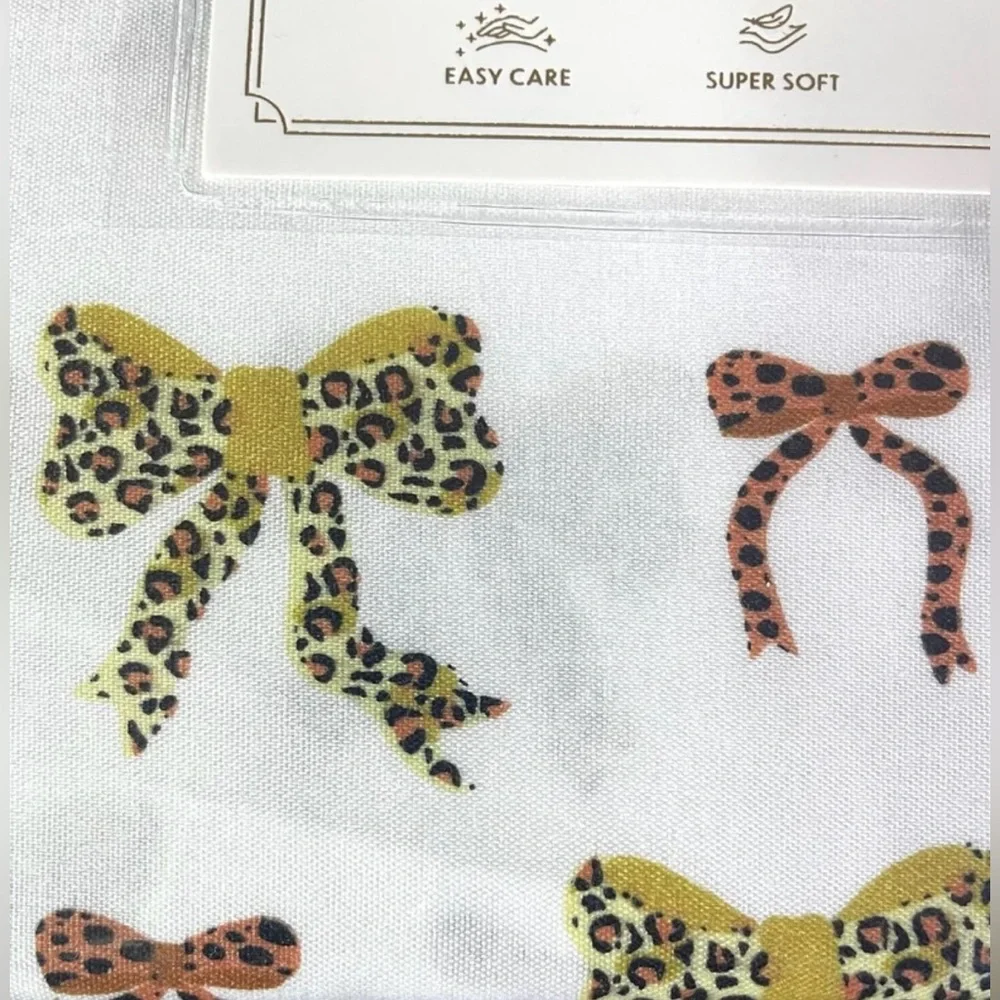 Leopard / Cheetah / Jaguar Bow Bowknot 4-pc Twin Sheet Set Wildlife Ribbons NIP